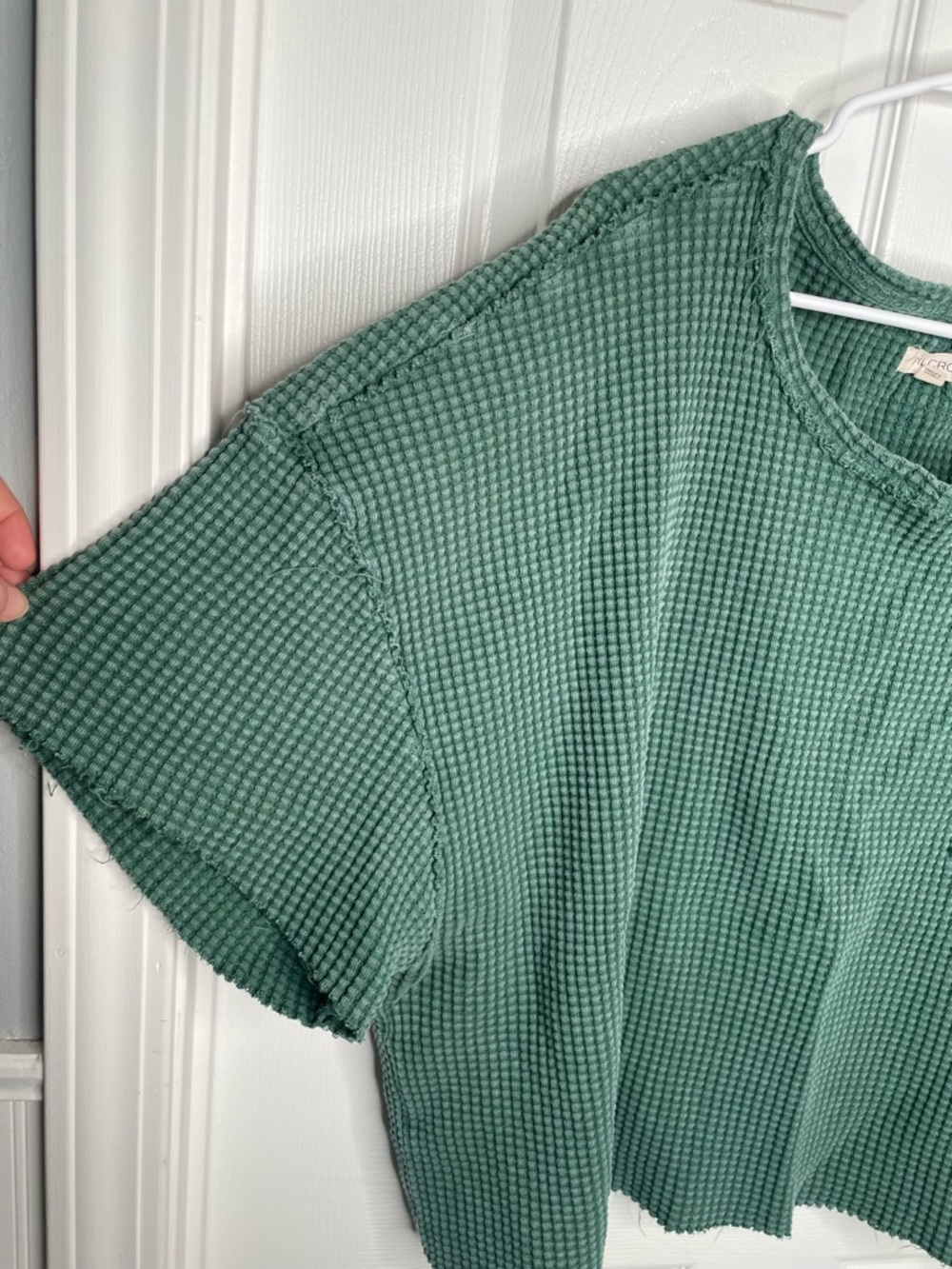 Pilcro Cropped Waffle Short Sleeve Tee 100% Cotton Oversized Boxy in Green XL - Picture 7 of 13